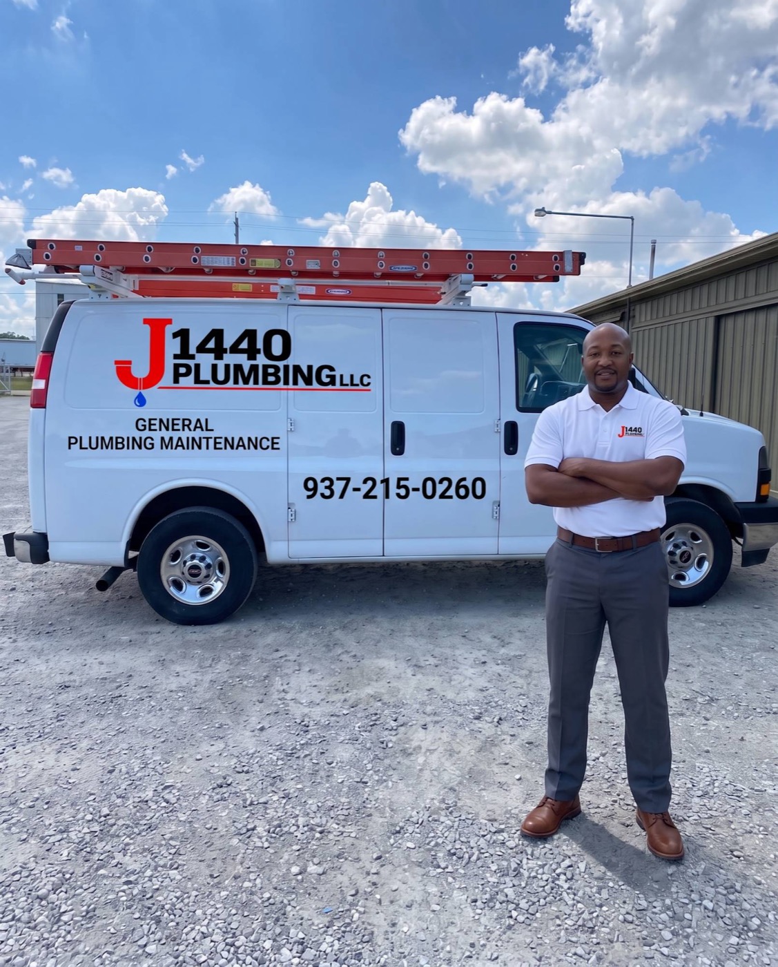 The J1440 Plumbing owner standing in front of the company van in Dayton, Ohio